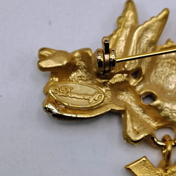 Signed Danecraft Vintage 1990s Gold Tone Enamel Christmas Angels Joy Pin Brooch - Picture 4 of 5